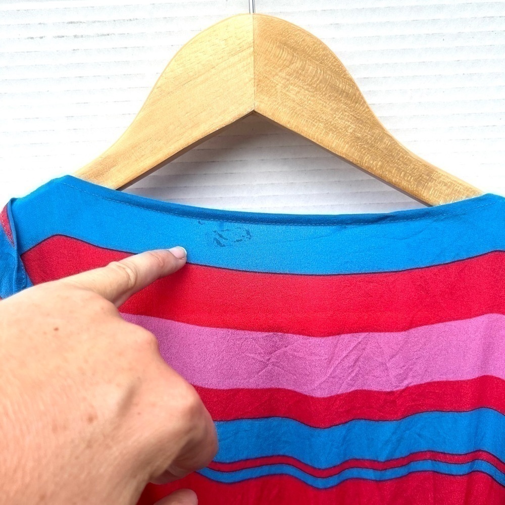 SILK striped red pink  blue asymmetric dress size small - Picture 8 of 11